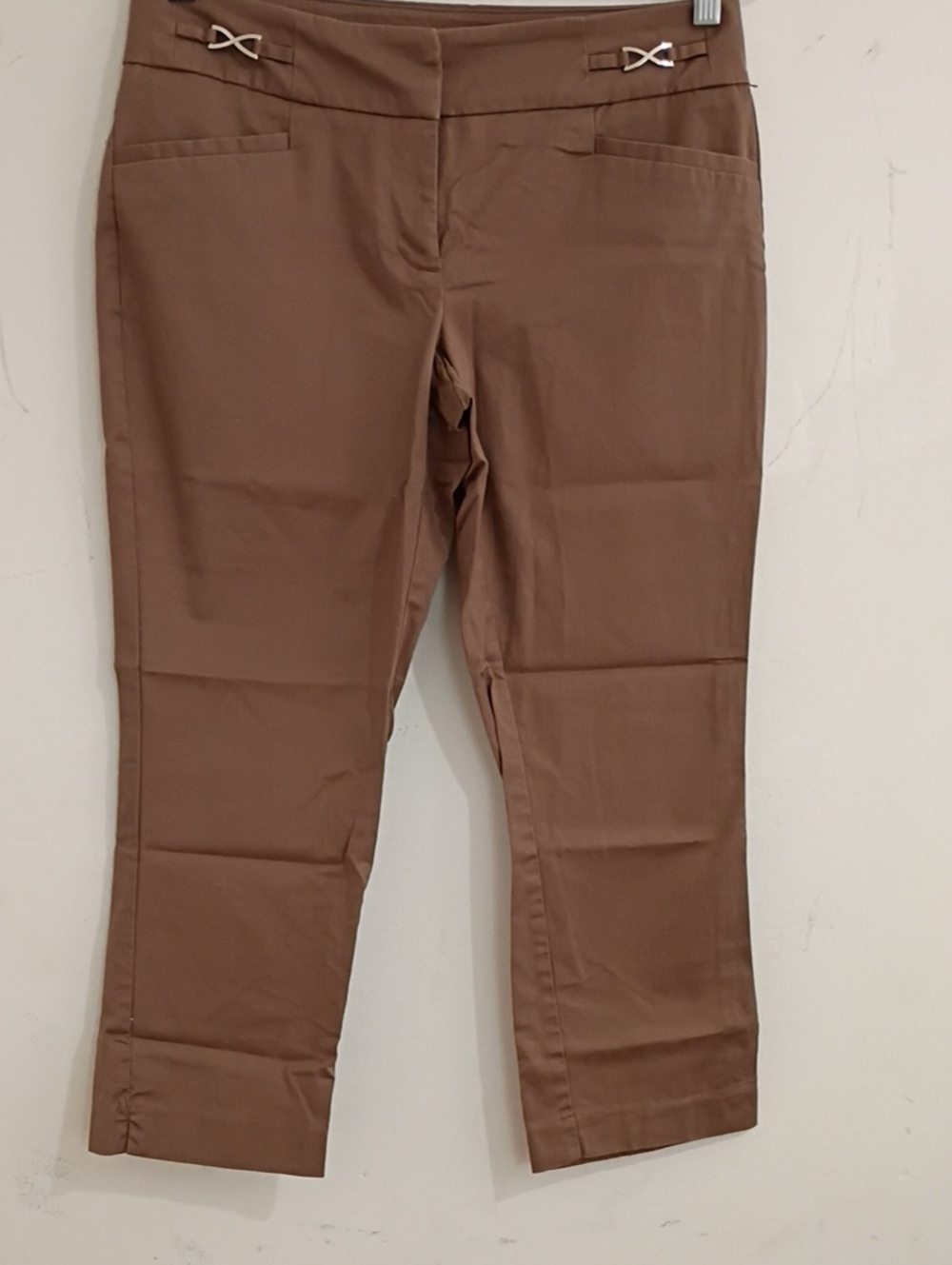 New York & Company Brown Cropped Slim Ankle Pants with Waist Hardware